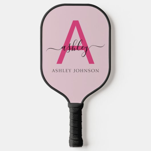 Hot Pink Modern Script Girly Monogram Naam Pickleball Paddle (Voorkant)