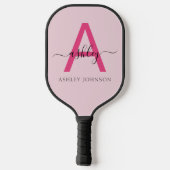 Hot Pink Modern Script Girly Monogram Naam Pickleball Paddle (Achterkant)