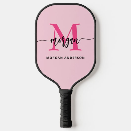 Hot Pink Modern Script Girly Monogram Naam Pickleball Paddle (Voorkant)