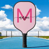 Hot Pink Modern Script Girly Monogram Naam Pickleball Paddle