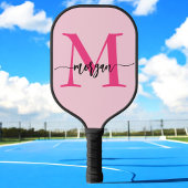 Hot Pink Modern Script Girly Monogram Naam Pickleball Paddle