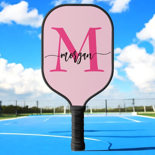 Hot Pink Modern Script Girly Monogram Naam Pickleball Paddle