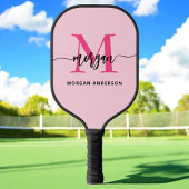 Hot Pink Modern Script Girly Monogram Naam Pickleball Paddle