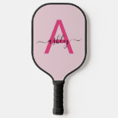 Hot Pink Modern Script Girly Monogram Naam Pickleball Paddle (Achterkant)