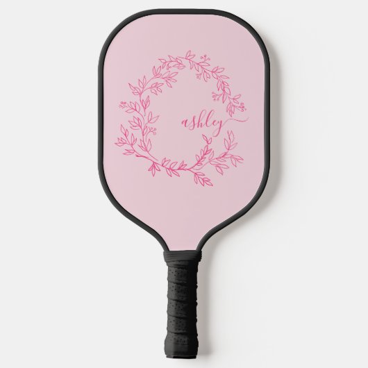 Hot Pink Modern Script Girly Monogram Naam Pickleball Paddle (Achterkant)