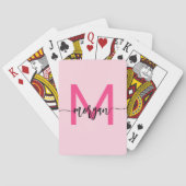 Hot Pink Modern Script Girly Monogram Naam Pokerkaarten (Achterkant)
