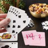 Hot Pink Modern Script Girly Monogram Naam Pokerkaarten (Insitu)