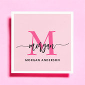 Hot Pink Modern Script Girly Monogram Naam Servet