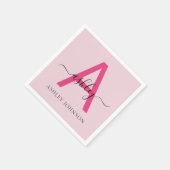 Hot Pink Modern Script Girly Monogram Naam Servet (Hoek)