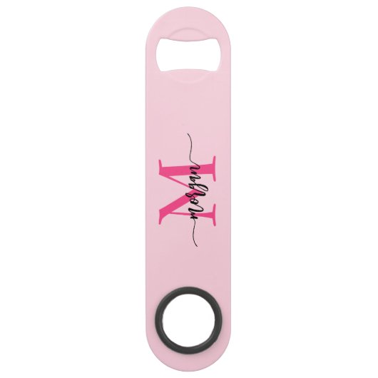 Hot Pink Modern Script Girly Monogram Naam Speed Flessenopener (Voorkant)