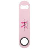 Hot Pink Modern Script Girly Monogram Naam Speed Flessenopener (Achterkant)