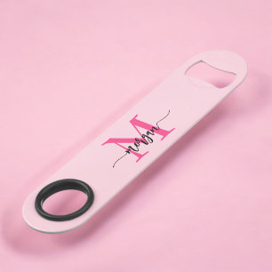 Hot Pink Modern Script Girly Monogram Naam Speed Flessenopener