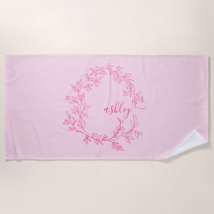 Hot Pink Modern Script Girly Monogram Naam Strandlaken