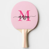 Hot Pink Modern Script Girly Monogram Naam Tafeltennisbatje (Voorkant)