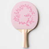 Hot Pink Modern Script Girly Monogram Naam Tafeltennisbatje (Voorkant)