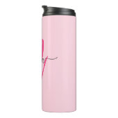 Hot Pink Modern Script Girly Monogram Naam Thermosbeker (Geroteerd rechts)