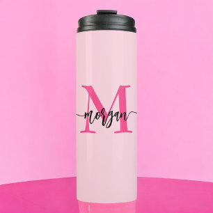 Hot Pink Modern Script Girly Monogram Naam Thermosbeker