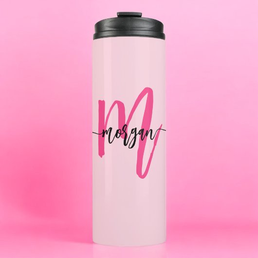 Hot Pink Modern Script Girly Monogram Naam Thermosbeker