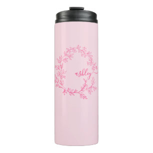 Hot Pink Modern Script Girly Monogram Naam Thermosbeker