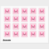 Hot Pink Modern Script Girly Monogram Naam Vierkante Sticker (Vel)