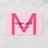 Hot Pink Modern Script Girly Monogram Naam Visitekaartje (Voorkant)