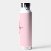 Hot Pink Modern Script Girly Monogram Naam Waterfles (Links)