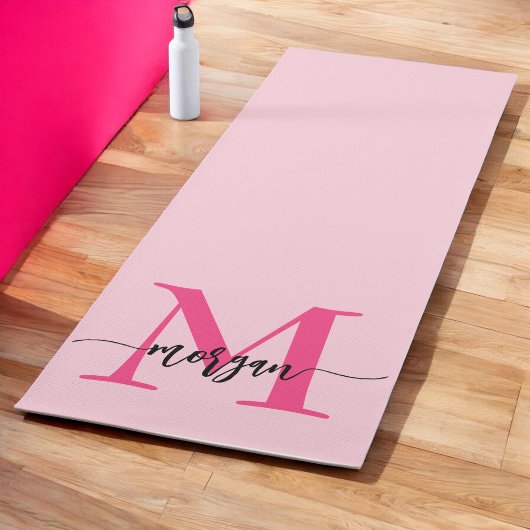 Hot Pink Modern Script Girly Monogram Naam Yogamat