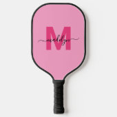 Hot Pink Modern Script Naam Girly Monogram Pickleball Paddle (Voorkant)