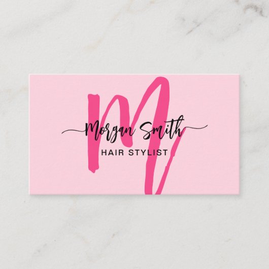 Hot Pink Modern Script QR Code Monogram Naam Visitekaartje (Voorkant)