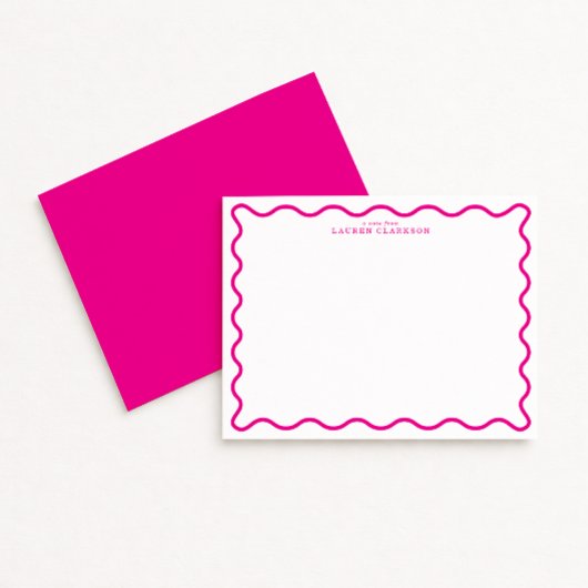 Hot Pink Modern Wavy Border Note Card Kaart