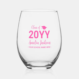 Hot Pink Moderne afstudeercadeau met eigen naam Wijnglas Zonder Voet