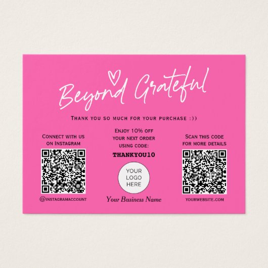Hot Pink Moderne Script QR-code voor script bedank Visitekaartje (Voorkant)
