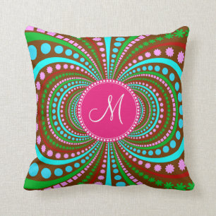 Hot Pink Monogram Cool Funky Patroon Kussen