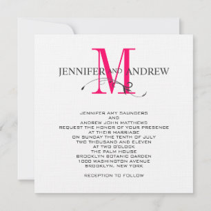 Hot Pink Monogram en Names Wedding Invitation Kaart