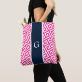 Hot Pink Monogram Griekse Key Canvas tas (Dichtbij)