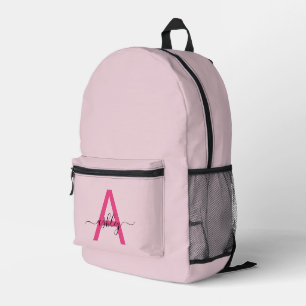 Hot Pink Monogram Meisje Terug naar school Bedrukte Rugzak