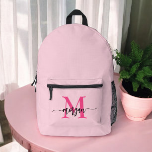 Hot Pink Monogram Meisje Terug naar school Bedrukte Rugzak