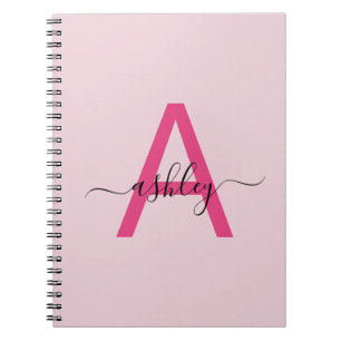 Hot Pink Monogram Meisje Terug naar school Notitieboek
