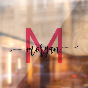 Hot Pink Monogram Naam Bedrijf Raamsticker