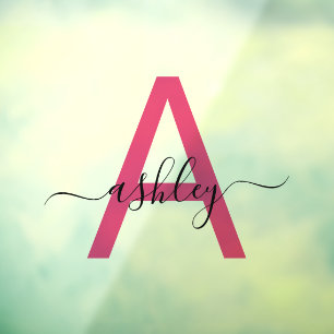 Hot Pink Monogram Naam Bedrijf Raamsticker