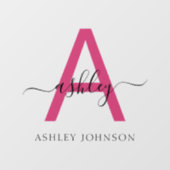 Hot Pink Monogram Naam Bedrijf Raamsticker (Vel)