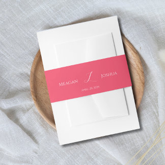 Hot Pink Monogram Uitnodiging bruiloft Belly Band Uitnodigingen Wikkel