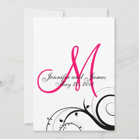 Hot Pink Monogram Weddenschap Terug Kaart (Voorkant)