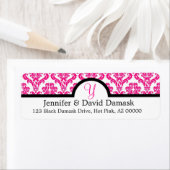 Hot Pink Monogram Y Damask Wedding Etiket (Insitu)