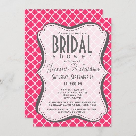 Hot Pink Moroccan Quatrefoil Kaart (Voorkant / Achterkant)