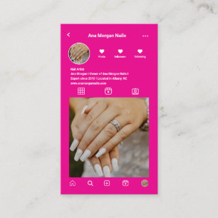 Hot pink Nail artist Instagram Photo Grid QR Code Visitekaartje