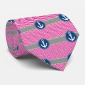 Hot PInk Nautical Anchor Chevron Stropdas (Opgerold)