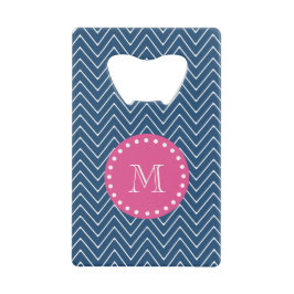 Hot Pink, Navy Blue Chevron | Uw monogram Kredietkaart Flessenopener