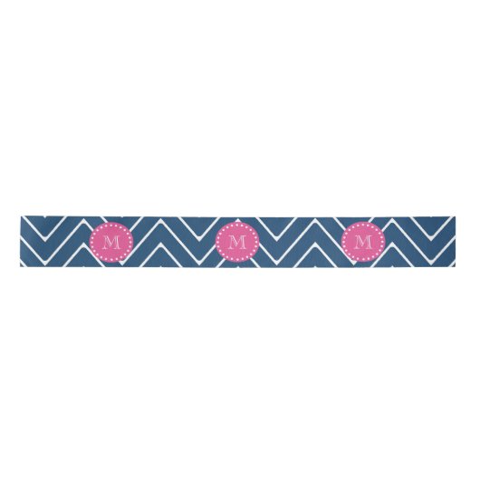 Hot Pink, Navy Blue Chevron | Uw monogram Lint (Voorkant)
