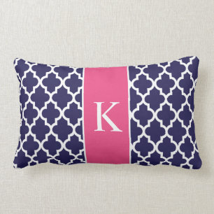 Hot Pink Navy Blue Moroccan aangepast monogram Kussen
